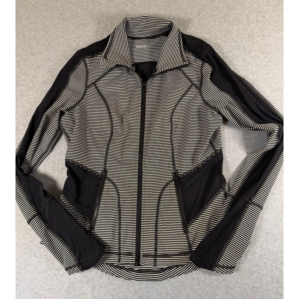 Zella Jacket Women M Striped Mesh Panel‎ Zip Pockets Athletic Striped SKU 159